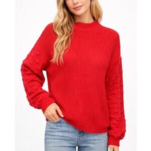 Love Always Bobble Knit Balloon Sleeve Sweater Red Size M